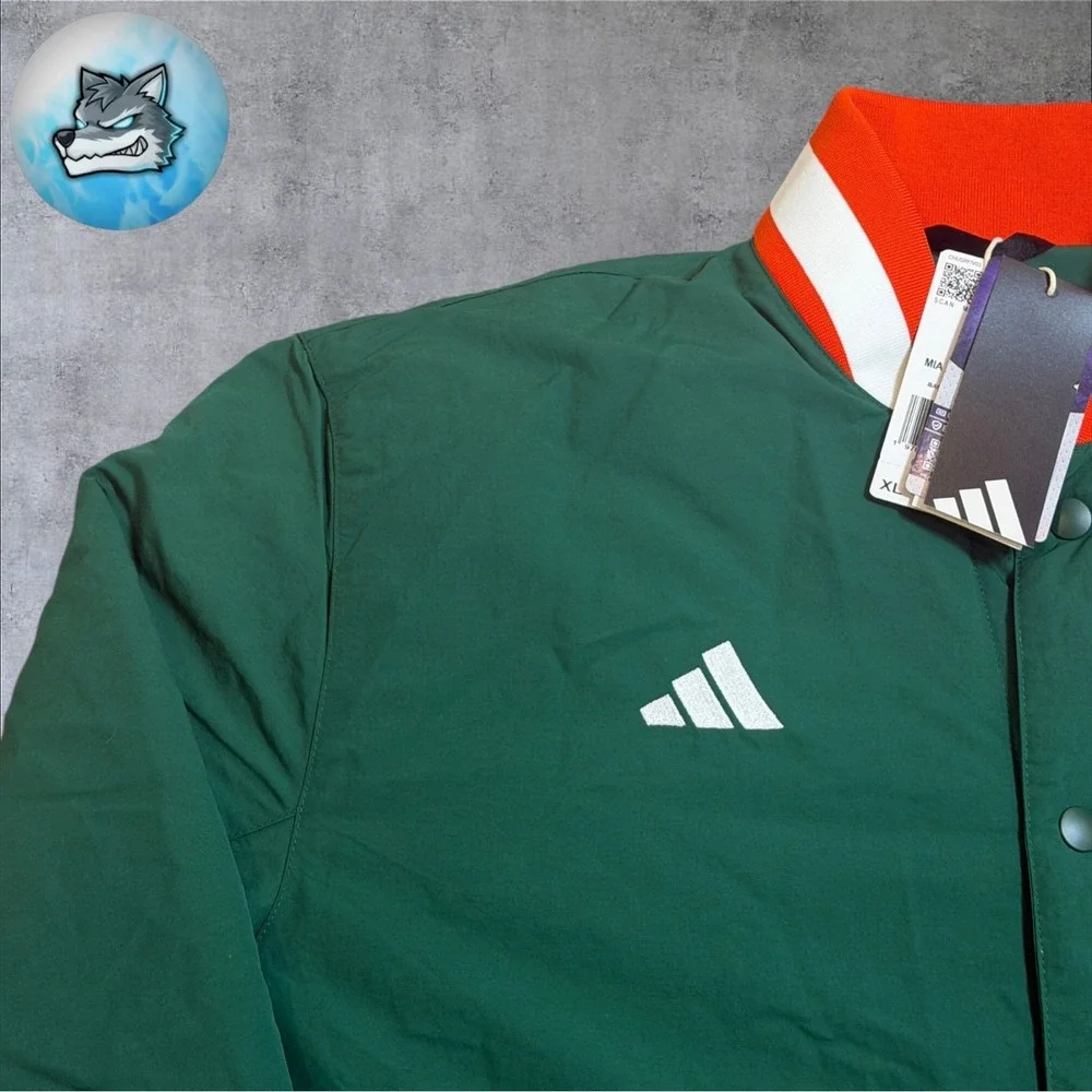 Adidas Miami Hurricanes Coaches Dugout Jacket Green Men's Size Medium JM9976